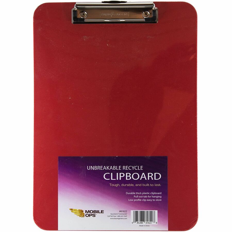 Image of Mobile OPS® Unbreakable Recycled Clipboard, 0.25" Clip Capacity, Holds 8.5 x 11 Sheets, Red