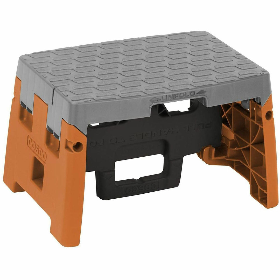 Image of Cosco® Folding Step Stool, 1-Step, 300 Lb Capacity, 8.5" Working Height, Orange/gray