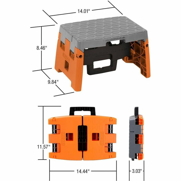 Image of Cosco® Folding Step Stool, 1-Step, 300 Lb Capacity, 8.5" Working Height, Orange/gray