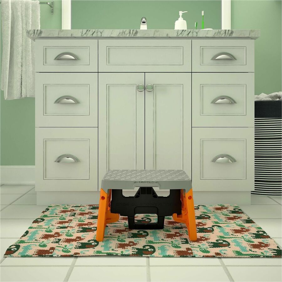 Image of Cosco® Folding Step Stool, 1-Step, 300 Lb Capacity, 8.5" Working Height, Orange/gray