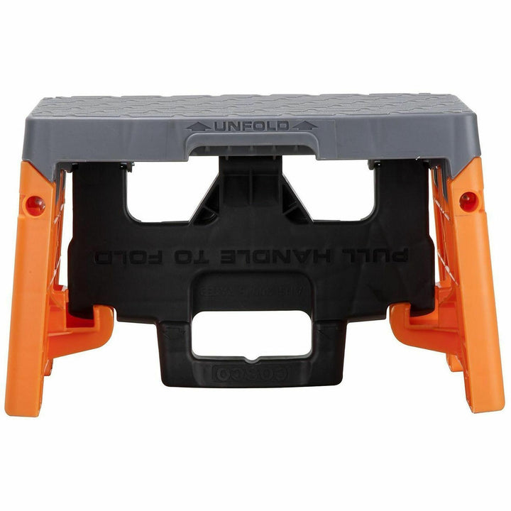 Image of Cosco® Folding Step Stool, 1-Step, 300 Lb Capacity, 8.5" Working Height, Orange/gray