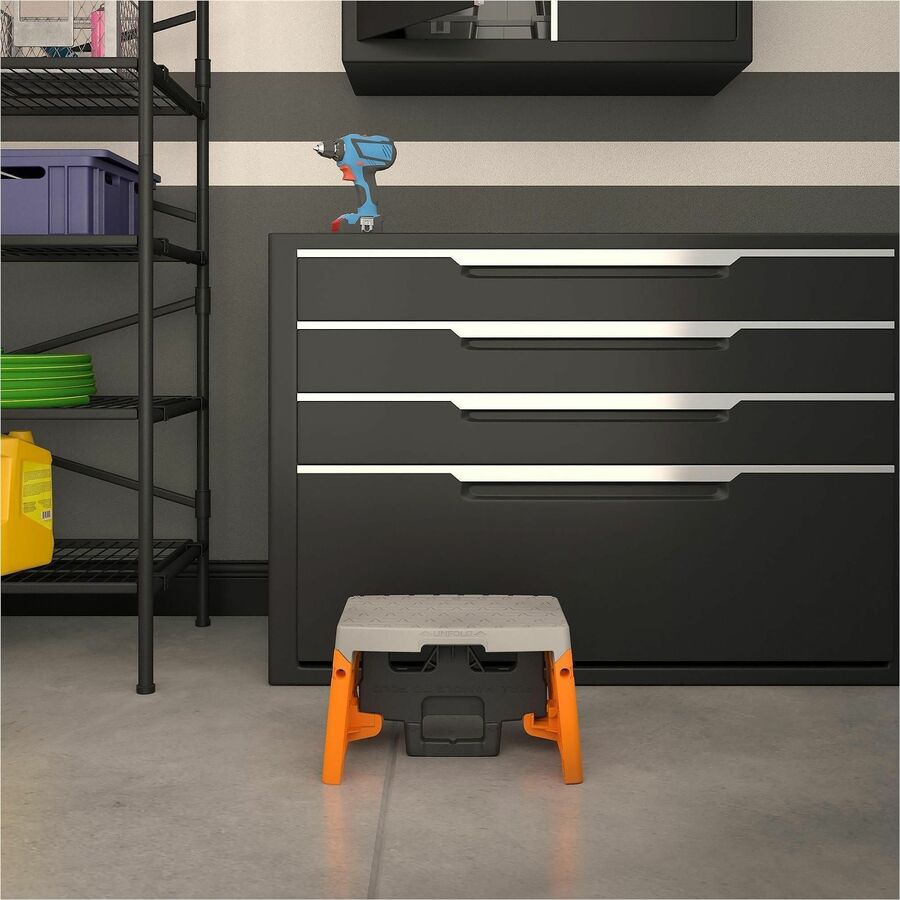Image of Cosco® Folding Step Stool, 1-Step, 300 Lb Capacity, 8.5" Working Height, Orange/gray