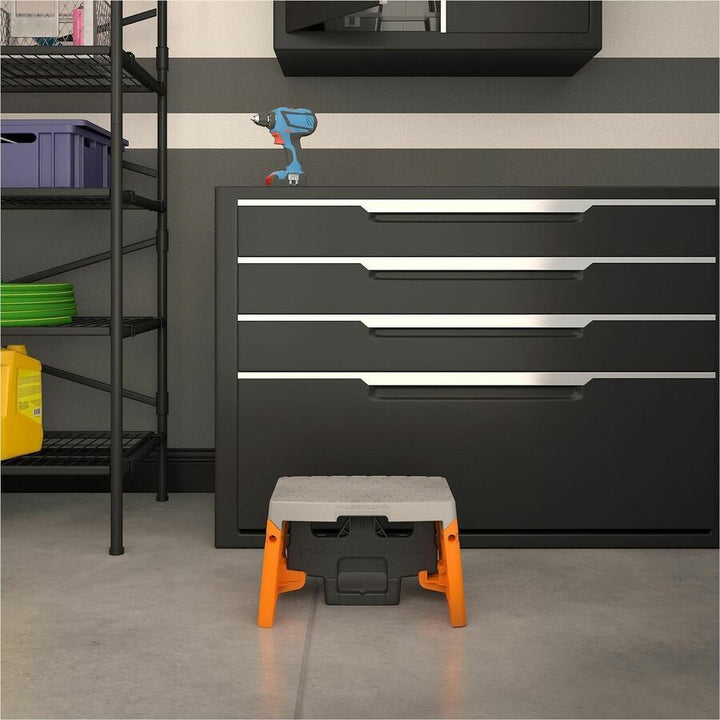 Image of Cosco® Folding Step Stool, 1-Step, 300 Lb Capacity, 8.5" Working Height, Orange/gray