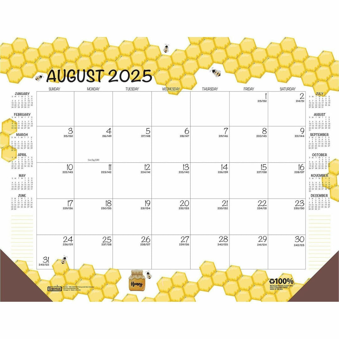 Image of House Of Doolittle Academic Year Recycled Honeycomb Desk Pad Calendar, 22 x 17, White/Multicolor Sheets, 12-Month (Aug to July): 2024 to 2025