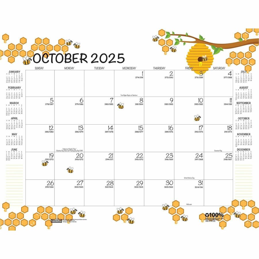 Image of House Of Doolittle Academic Year Recycled Honeycomb Desk Pad Calendar, 22 x 17, White/Multicolor Sheets, 12-Month (Aug to July): 2024 to 2025