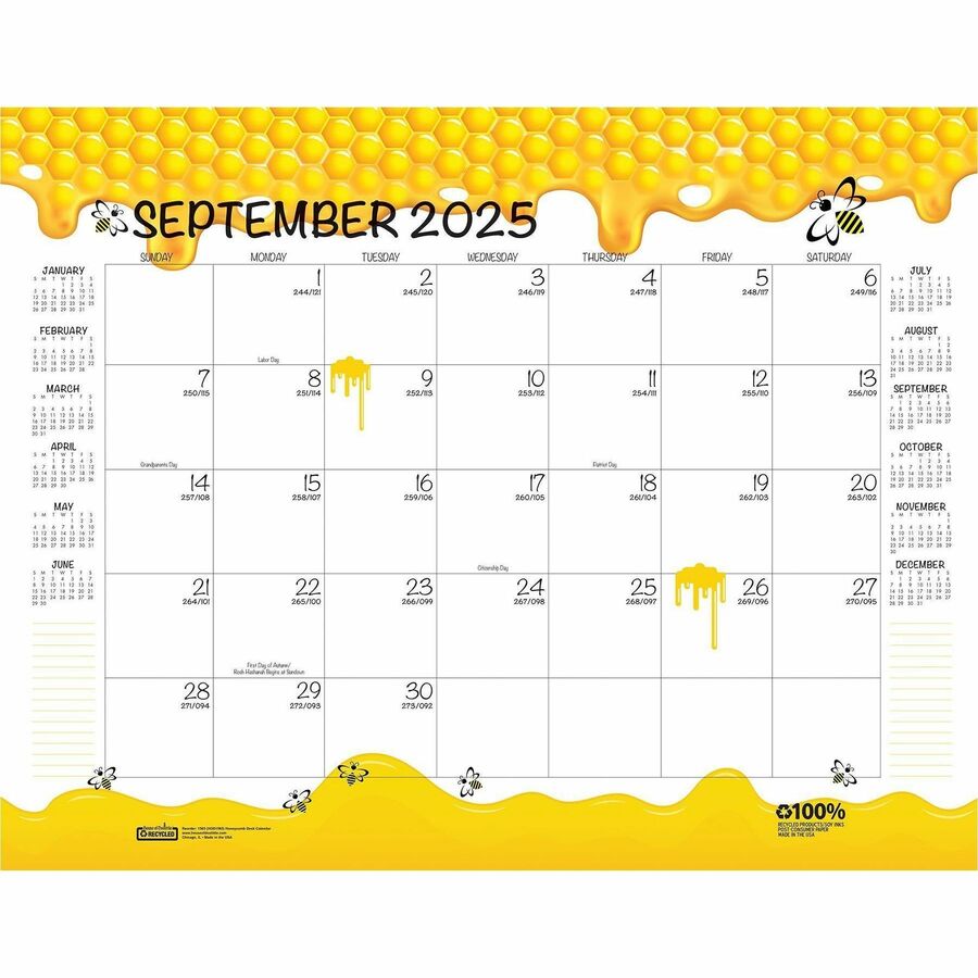 Image of House Of Doolittle Academic Year Recycled Honeycomb Desk Pad Calendar, 22 x 17, White/Multicolor Sheets, 12-Month (Aug to July): 2024 to 2025