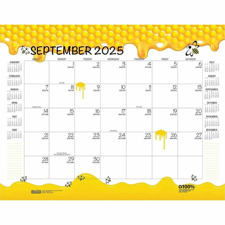 Image of House Of Doolittle Academic Year Recycled Honeycomb Desk Pad Calendar, 22 x 17, White/Multicolor Sheets, 12-Month (Aug to July): 2024 to 2025