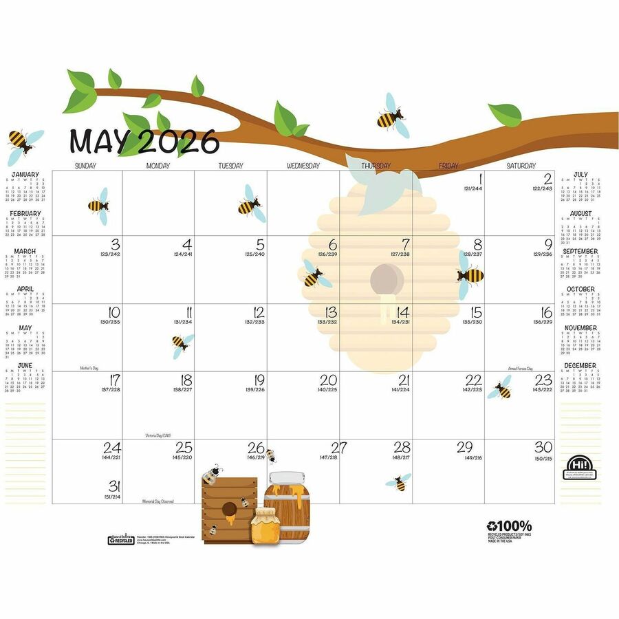 Image of House Of Doolittle Academic Year Recycled Honeycomb Desk Pad Calendar, 22 x 17, White/Multicolor Sheets, 12-Month (Aug to July): 2024 to 2025