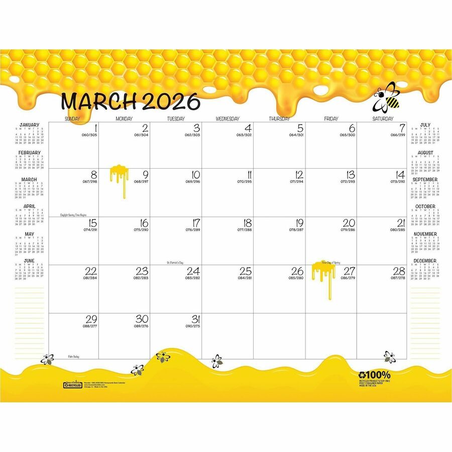 Image of House Of Doolittle Academic Year Recycled Honeycomb Desk Pad Calendar, 22 x 17, White/Multicolor Sheets, 12-Month (Aug to July): 2024 to 2025