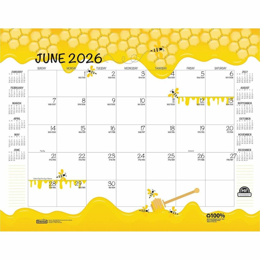 Image of House Of Doolittle Academic Year Recycled Honeycomb Desk Pad Calendar, 22 x 17, White/Multicolor Sheets, 12-Month (Aug to July): 2024 to 2025