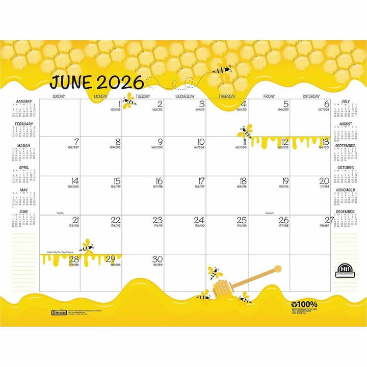 Image of House Of Doolittle Academic Year Recycled Honeycomb Desk Pad Calendar, 22 x 17, White/Multicolor Sheets, 12-Month (Aug to July): 2024 to 2025
