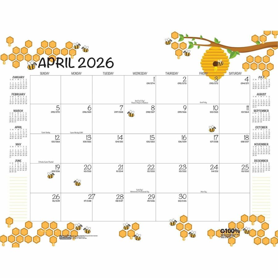 Image of House Of Doolittle Academic Year Recycled Honeycomb Desk Pad Calendar, 22 x 17, White/Multicolor Sheets, 12-Month (Aug to July): 2024 to 2025