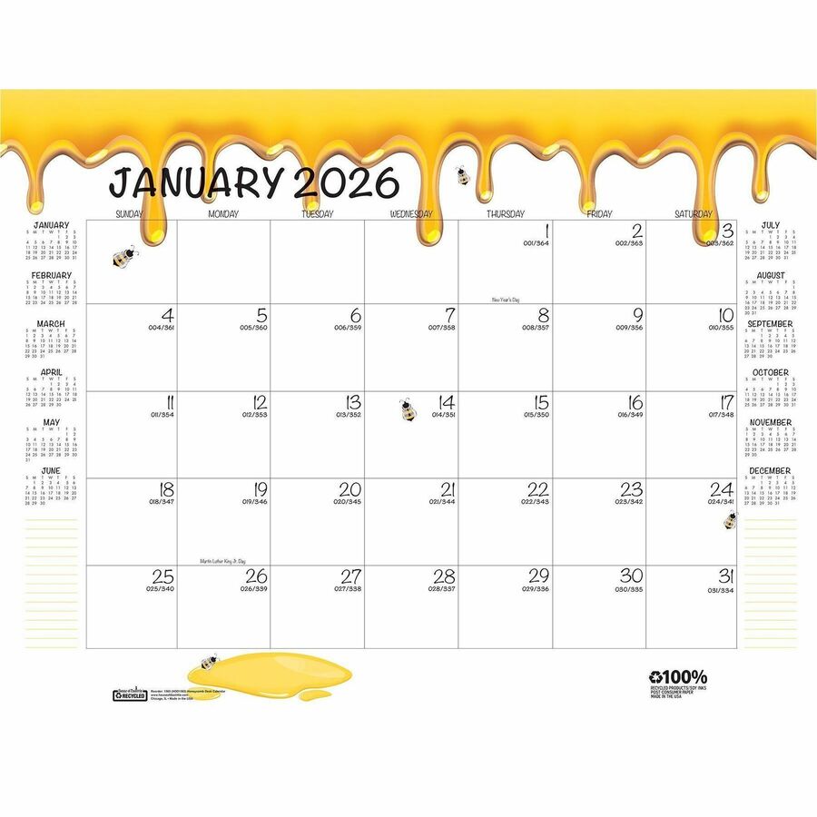 Image of House Of Doolittle Academic Year Recycled Honeycomb Desk Pad Calendar, 22 x 17, White/Multicolor Sheets, 12-Month (Aug to July): 2024 to 2025