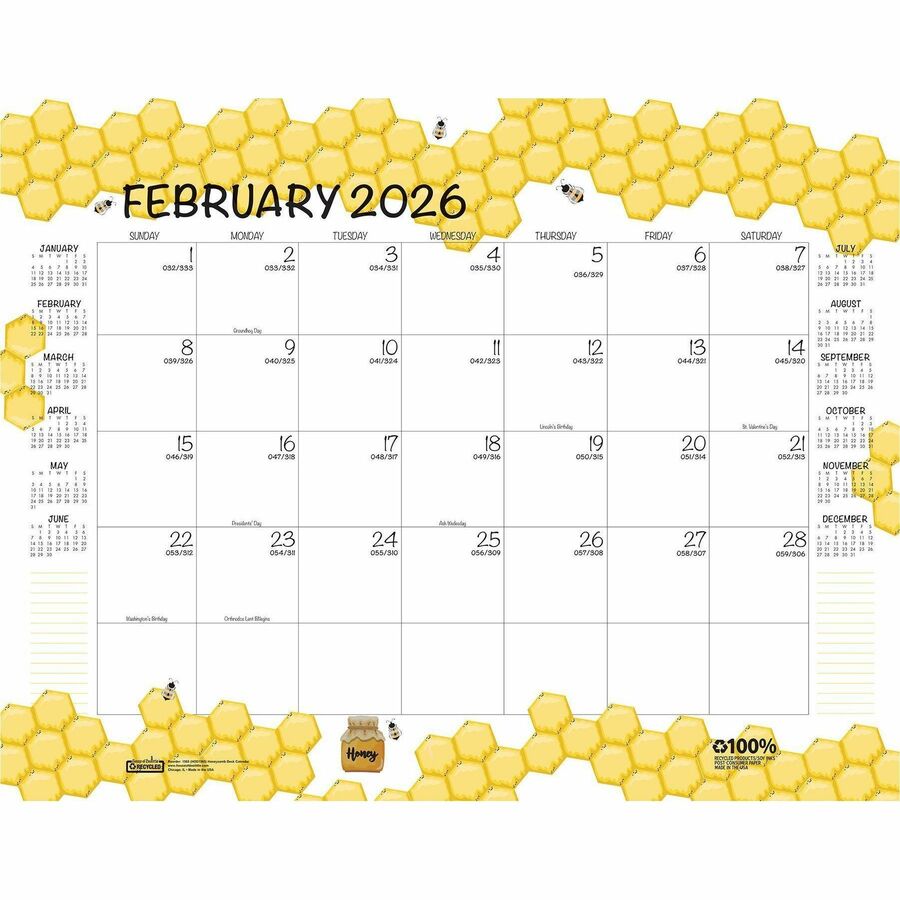 Image of House Of Doolittle Academic Year Recycled Honeycomb Desk Pad Calendar, 22 x 17, White/Multicolor Sheets, 12-Month (Aug to July): 2024 to 2025