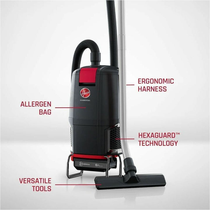 Image of Hoover® HVRPWR 40v Cordless Backpack Vacuum, Battery Sold Separately, 6 qt Tank Capacity, Black/red