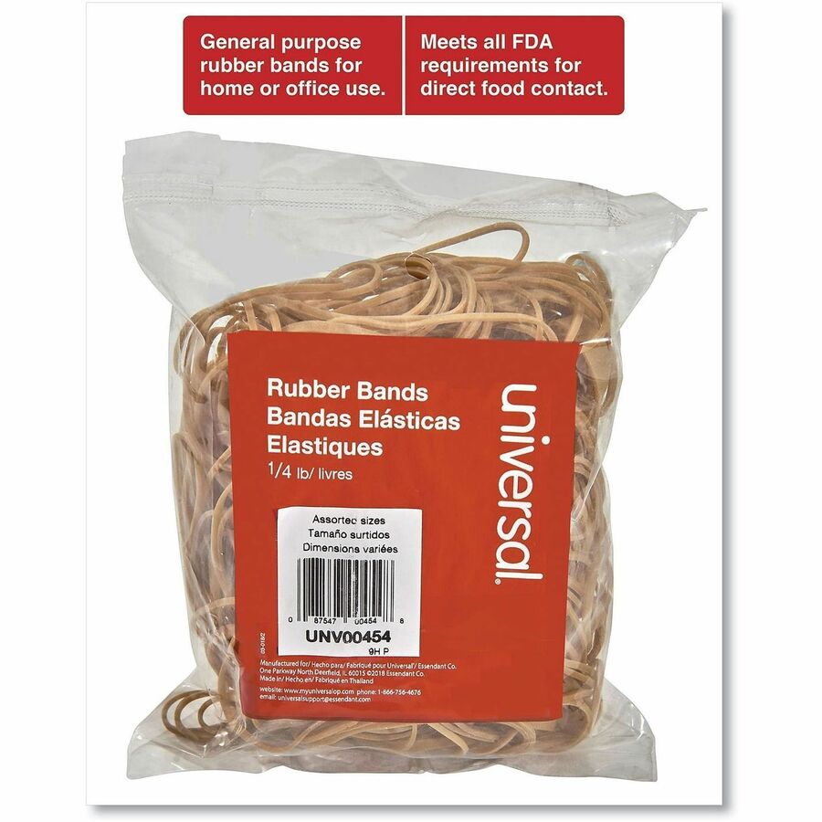 Image of Universal UNV00454 Standard Rubber Bands, Size: #54, Assorted, Elastic, Rubber, Beige, 1 Pack