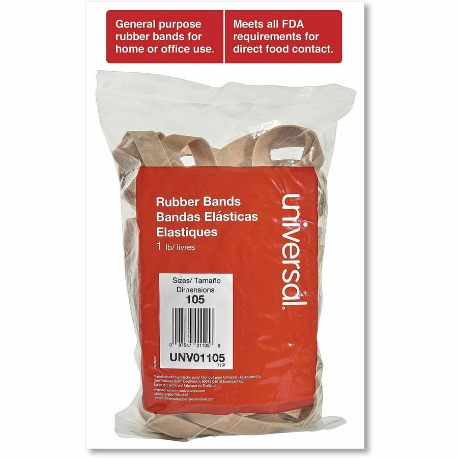 Image of Universal UNV01105 Standard Rubber Bands, Size: #105, 5" L x 0.6" Width, Elastic, Rubber, Beige, 55 / Pack