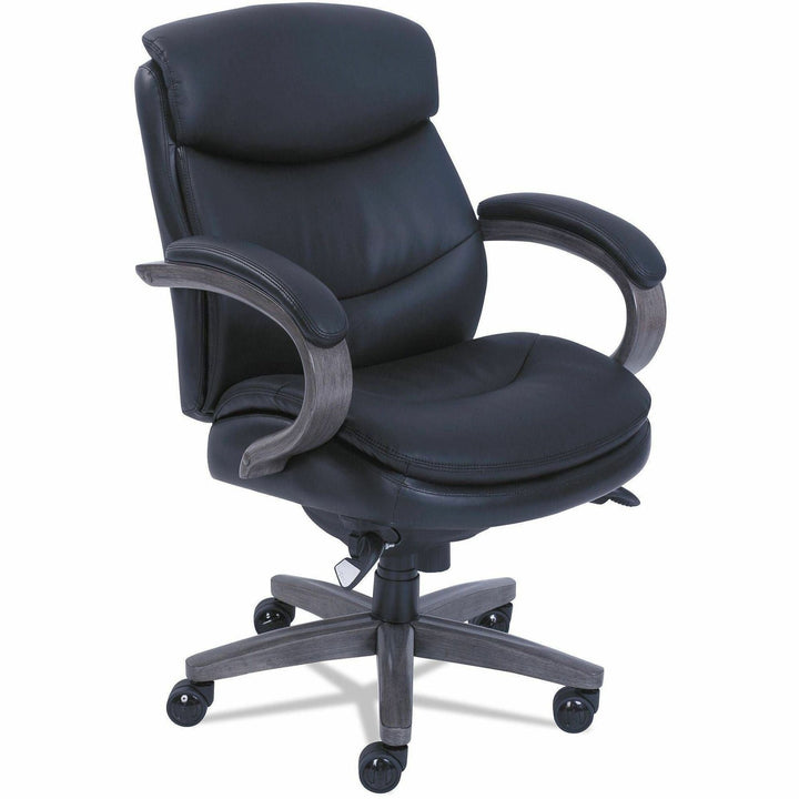 Image of La-Z-Boy® Woodbury Mid-Back Executive Chair, Supports Up To 300 Lb, 18.75" To 21.75" Seat Height, Black Seat/back, Weathered Gray Base