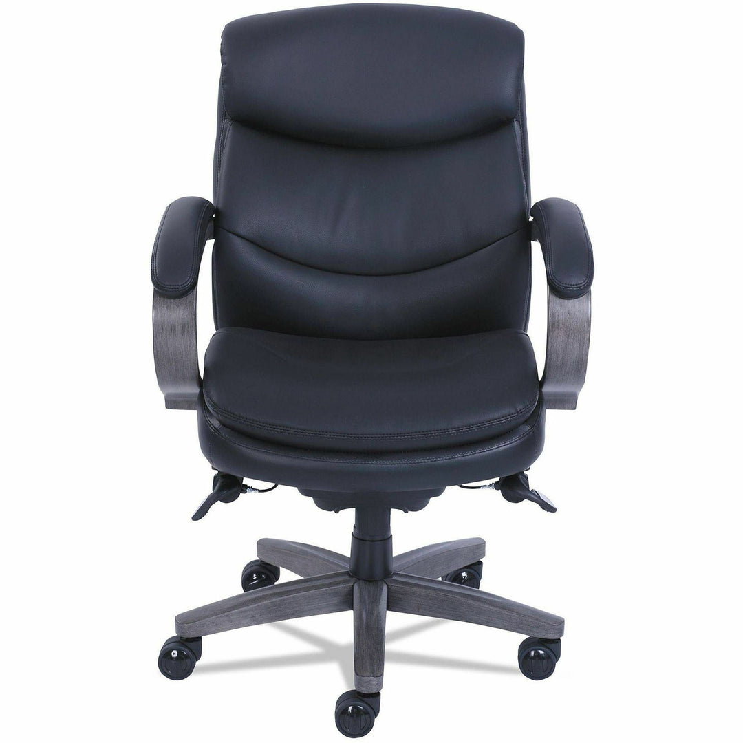 Image of La-Z-Boy® Woodbury Mid-Back Executive Chair, Supports Up To 300 Lb, 18.75" To 21.75" Seat Height, Black Seat/back, Weathered Gray Base