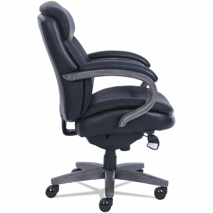 Image of La-Z-Boy® Woodbury Mid-Back Executive Chair, Supports Up To 300 Lb, 18.75" To 21.75" Seat Height, Black Seat/back, Weathered Gray Base