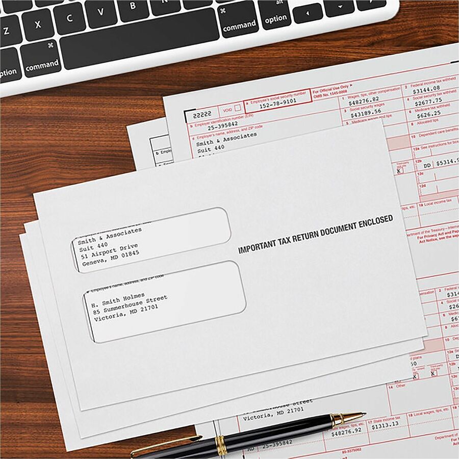 Image of Adams® W-2 Gummed Seal Double-Window Envelopes, Commercial Flap, Gummed Closure, 5.63 x 9, White, 24/Pack