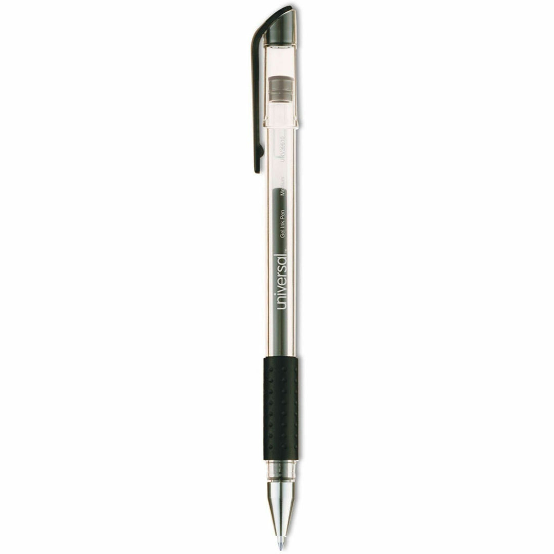 Image of Universal® Comfort Grip Gel Pen, Stick, Medium 0.7 mm, Black Ink, Clear/Black Barrel, Dozen