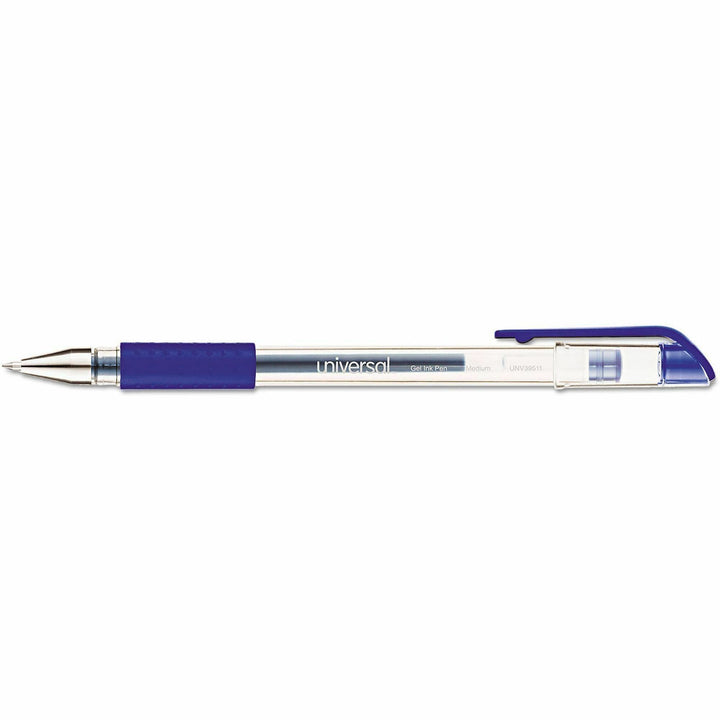 Image of Universal UNV39511 Comfort Grip Gel Pen, 0.7 mm Medium, Conical Pen Point, Blue Ink, Gel-based, Water Based, Clear Stick, Blue Barrel, 12 / Dozen