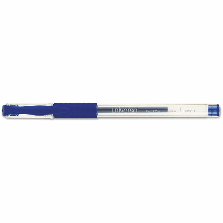 Image of Universal UNV39511 Comfort Grip Gel Pen, 0.7 mm Medium, Conical Pen Point, Blue Ink, Gel-based, Water Based, Clear Stick, Blue Barrel, 12 / Dozen