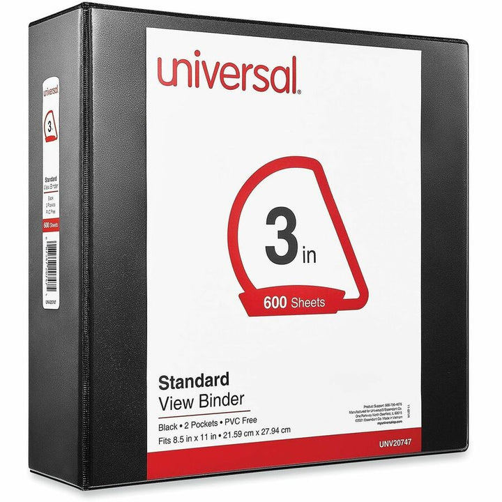 Image of Universal UNV20747 Slant D-Ring View Binder, 3 Rings, 3" Capacity, 11 x 8.5, Black
