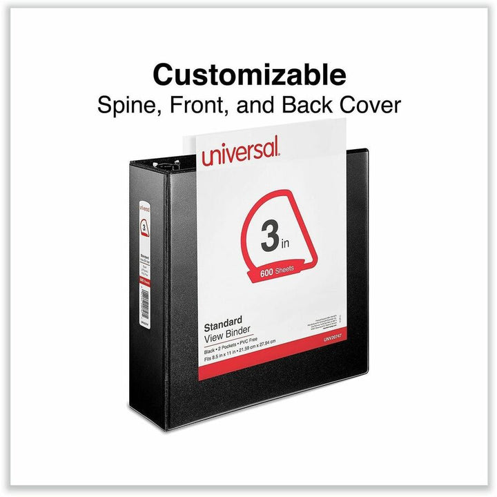 Image of Universal UNV20747 Slant D-Ring View Binder, 3 Rings, 3" Capacity, 11 x 8.5, Black