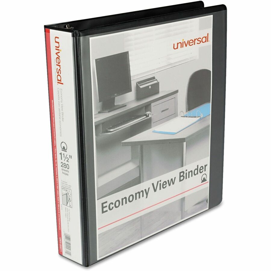 Image of Universal UNV20971 Economy Round Ring View Binder, 3 Rings, 1.5" Capacity, 11 x 8.5, Black