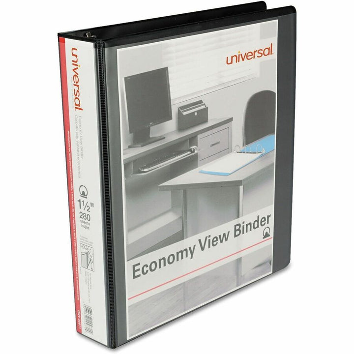 Image of Universal UNV20971 Economy Round Ring View Binder, 3 Rings, 1.5" Capacity, 11 x 8.5, Black