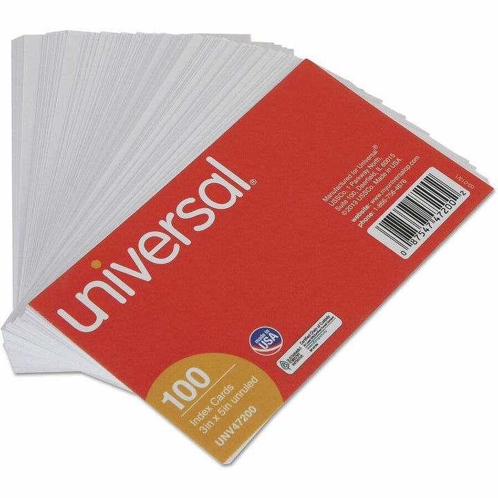 Image of Universal UNV47200EE Printable Index Card, 3" x 5", Acid-free, White, 100 / Pack