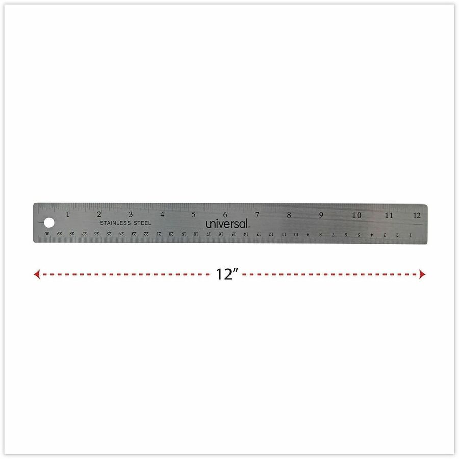 Image of Universal® Stainless Steel Ruler With Cork Back And Hanging Hole, Standard/metric, 12" Long