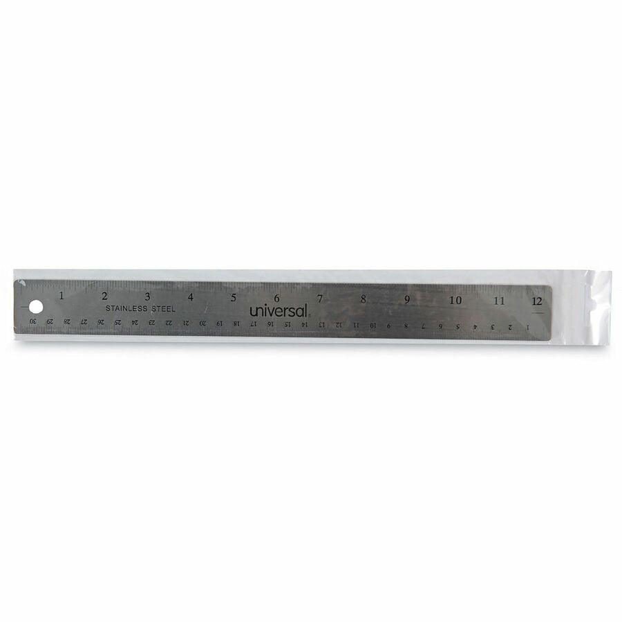 Image of Universal® Stainless Steel Ruler With Cork Back And Hanging Hole, Standard/metric, 12" Long