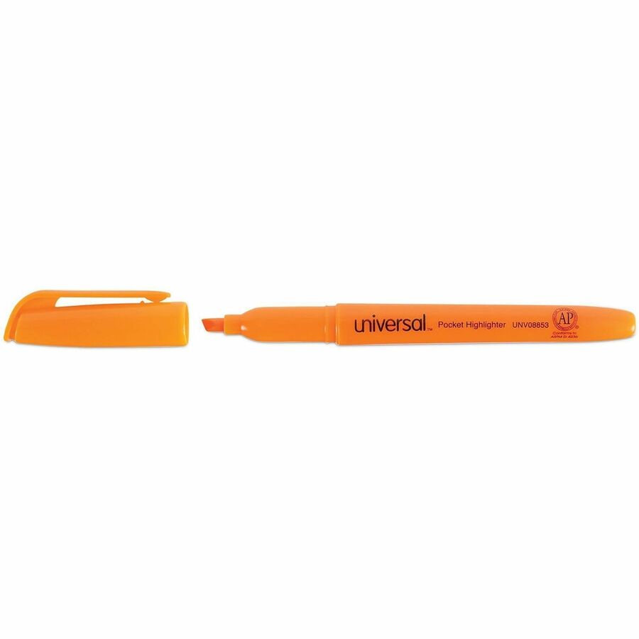 Image of Universal UNV08853 Highlighter, Fluorescent Orange Ink, Orange Barrel, 12 / Dozen