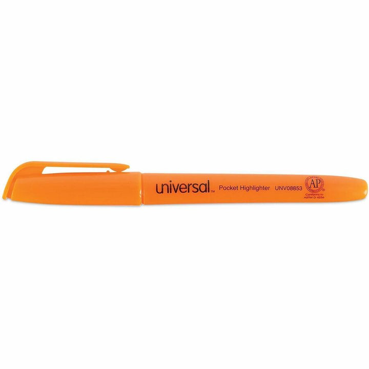 Image of Universal UNV08853 Highlighter, Fluorescent Orange Ink, Orange Barrel, 12 / Dozen