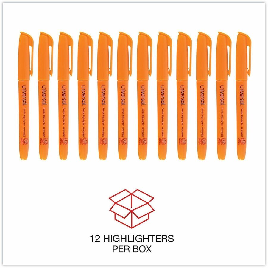 Image of Universal UNV08853 Highlighter, Fluorescent Orange Ink, Orange Barrel, 12 / Dozen