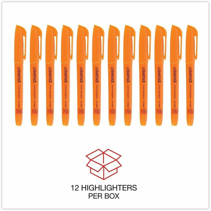 Image of Universal UNV08853 Highlighter, Fluorescent Orange Ink, Orange Barrel, 12 / Dozen