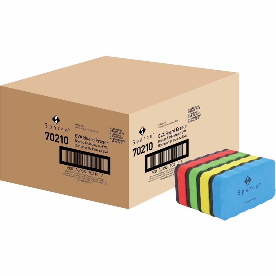 Image of Sparco 70210 Magnetic Whiteboard Erasers, Magnetic, Assorted, EVA Foam, 12 / Box