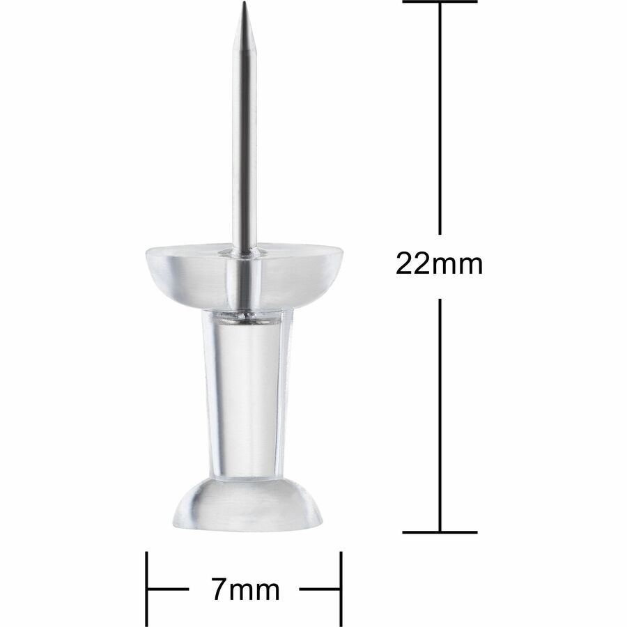 Image of Business Source 81004 1/2" Head Pushpins, 0.50" Head, for Notes, Photo, Corkboard, Bulletin Board, Fabric Panel, Clear, 600 / Pack