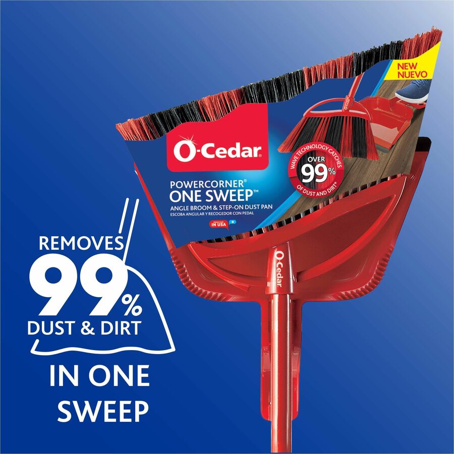 Image of O-Cedar 172134 PowerCorner One Sweep Broom, Red, Black, Gray, 1 Each