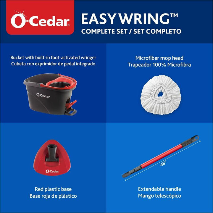 Image of O-Cedar 148473 EasyWring Spin Mop & Bucket System, Red, Gray, 1 Each