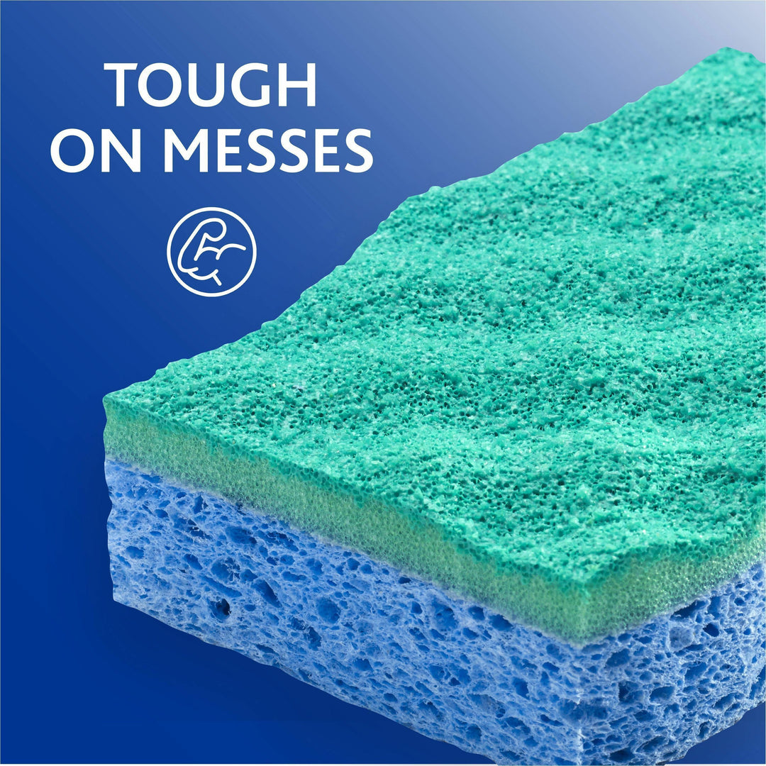Image of O-Cedar 169431 Scrunge Non-Scratch Scrub Sponge, 4.2" W x 2.6" D x 4.2" Length, 2 / Pack, Cellulose, Synthetic Fiber, Multi, Blue, Green