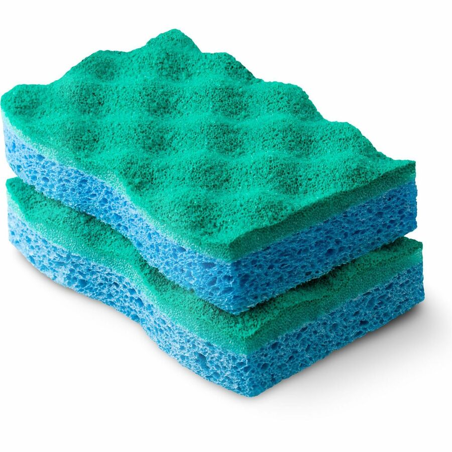Image of O-Cedar 169431 Scrunge Non-Scratch Scrub Sponge, 4.2" W x 2.6" D x 4.2" Length, 2 / Pack, Cellulose, Synthetic Fiber, Multi, Blue, Green