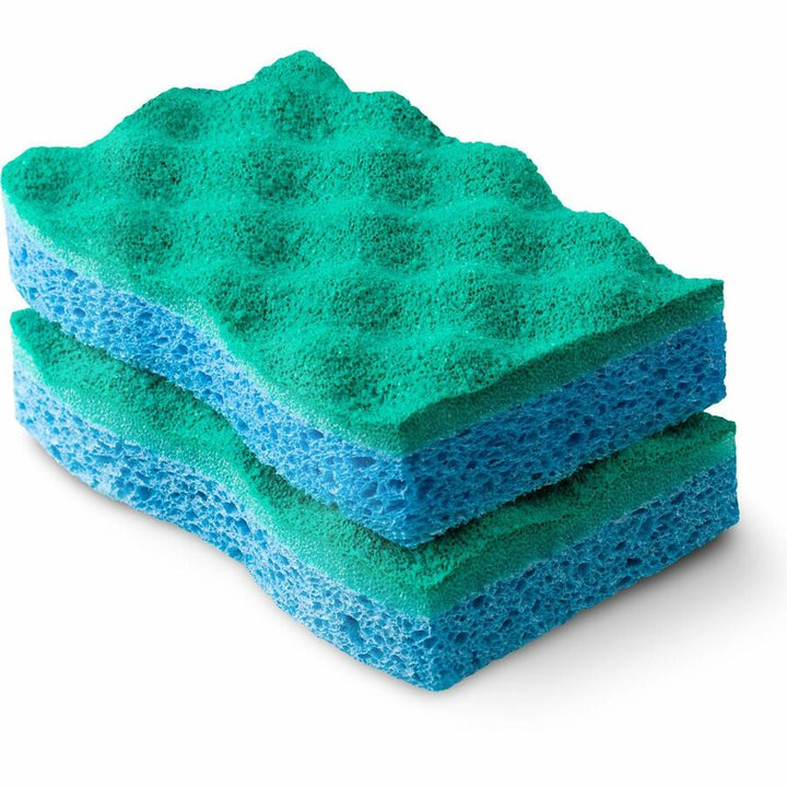 Image of O-Cedar 169431 Scrunge Non-Scratch Scrub Sponge, 4.2" W x 2.6" D x 4.2" Length, 2 / Pack, Cellulose, Synthetic Fiber, Multi, Blue, Green