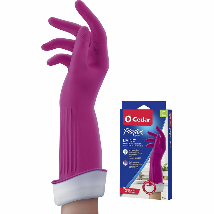 Image of O-Cedar® Gloves,Household Cleaning,Antimicrobial,14"L, Medium, Pink