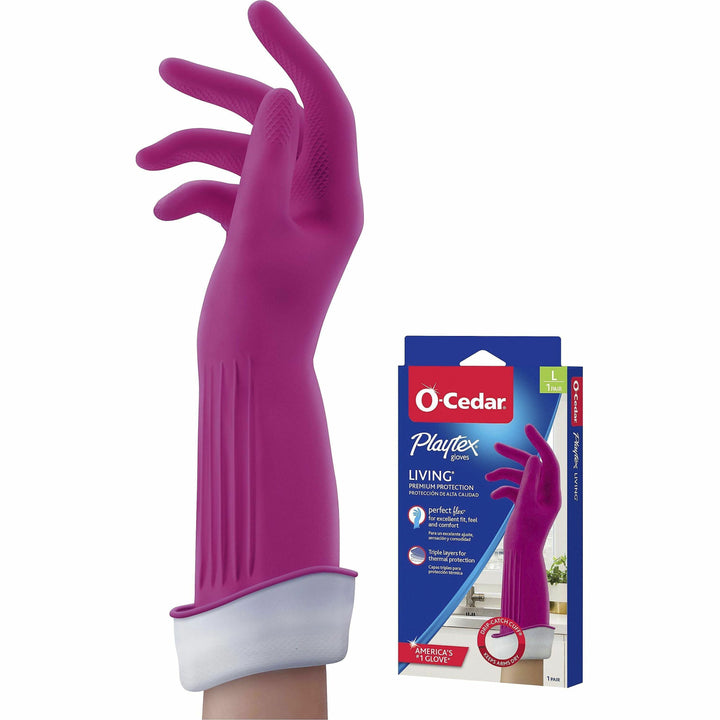 Image of O-Cedar® Gloves,Household Cleaning,Antimicrobial,14"L, Large, Pink
