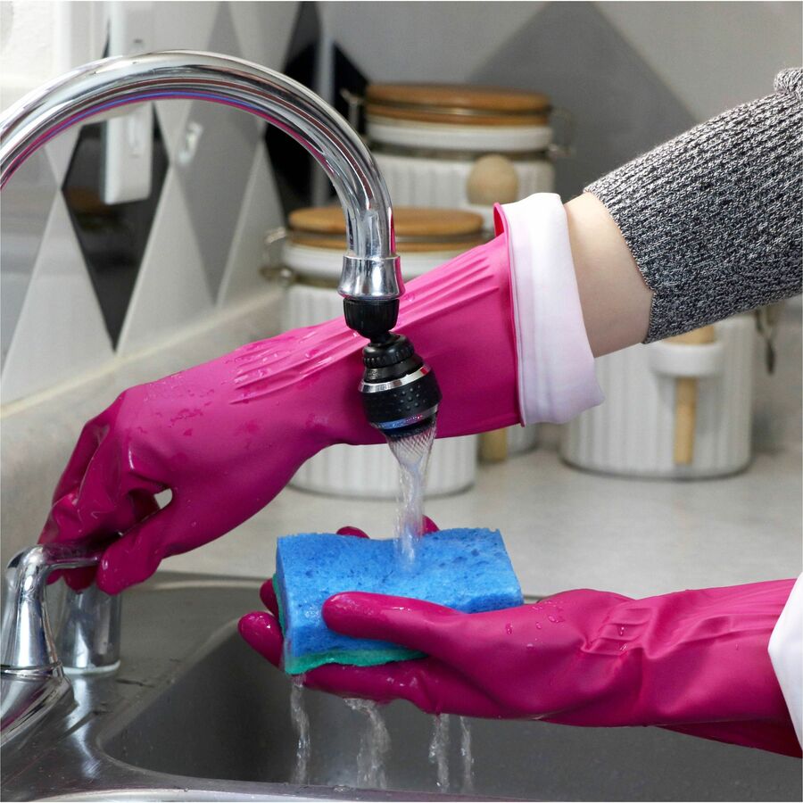 Image of O-Cedar® Gloves,Household Cleaning,Antimicrobial,14"L, Large, Pink