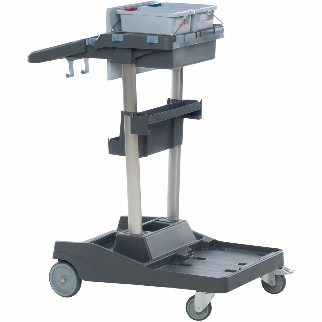 Image of Vileda Professional Cleaning Cart,w/Buckets/Shelf,36-1/5"x20-3/10"x44-3/10",GY